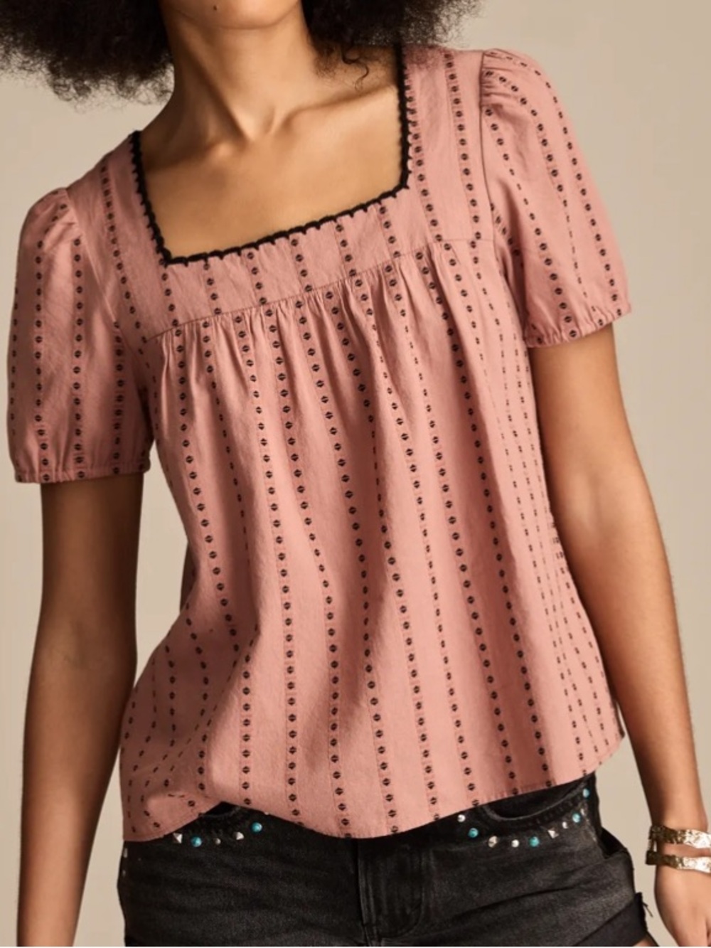 Lucky Brand NWT Women's Dusty Rose Square Neck Eyelet Top size XL